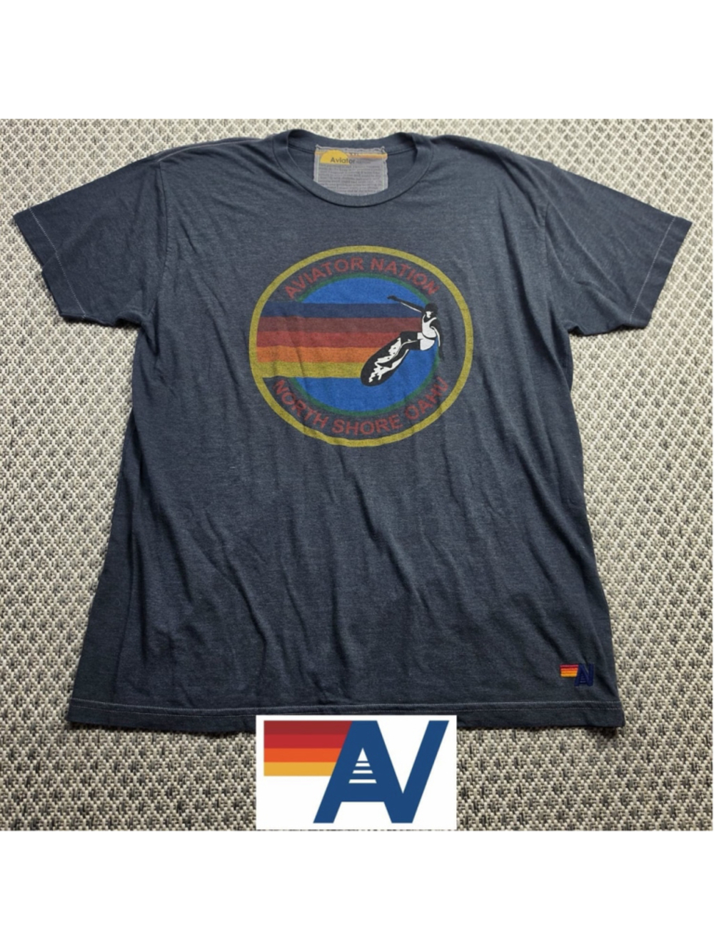 Aviator Nation North Shore Oahu Surf Graphic T Shirt Mens 2XL Gray Rainbow